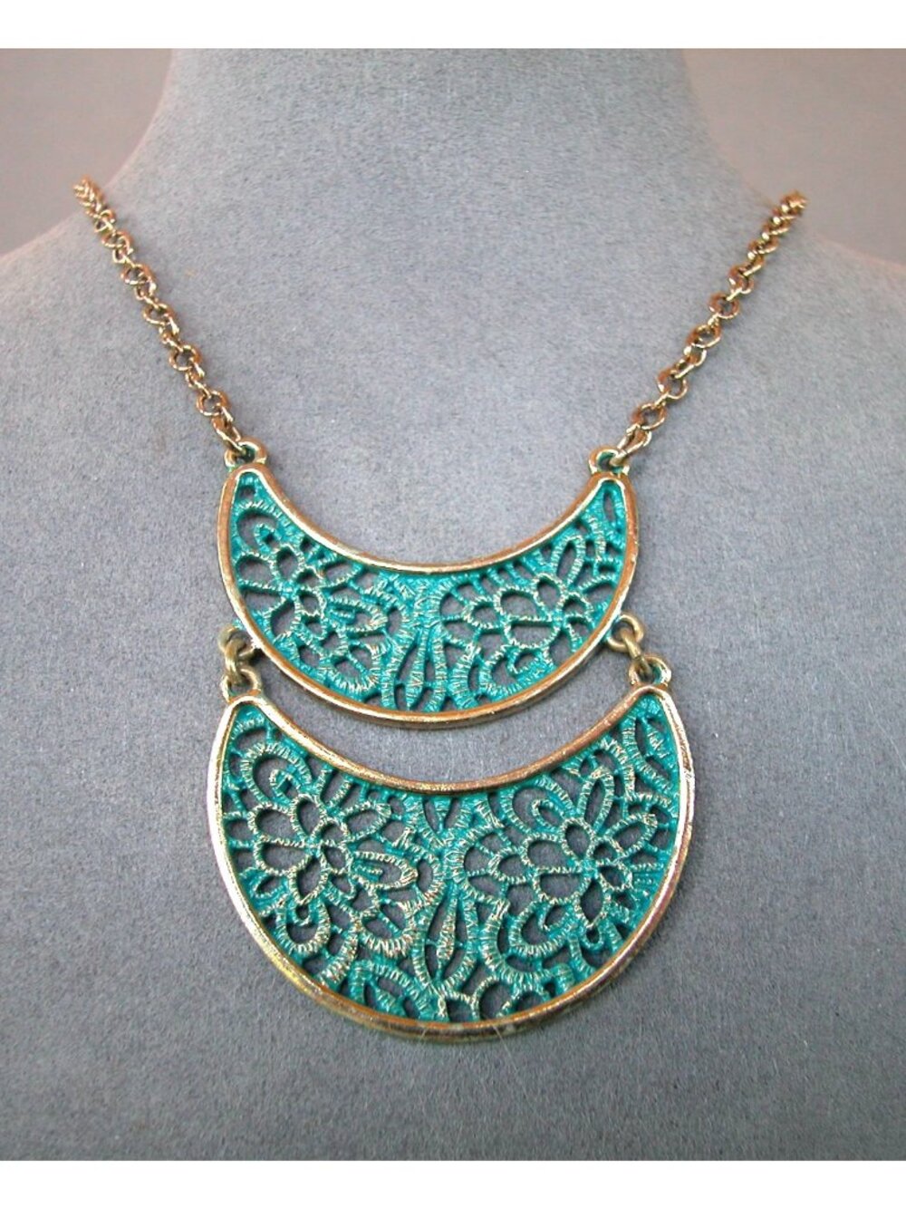 Gold-tone Double Crescent Pendant Necklace 24"